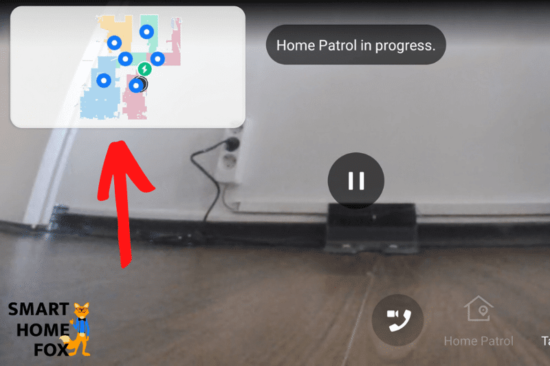 Ein live Video wird vom Ecovacs Deebot T9 AIVI aufgezeichnet, während er durch die Wohnung patrouilliert